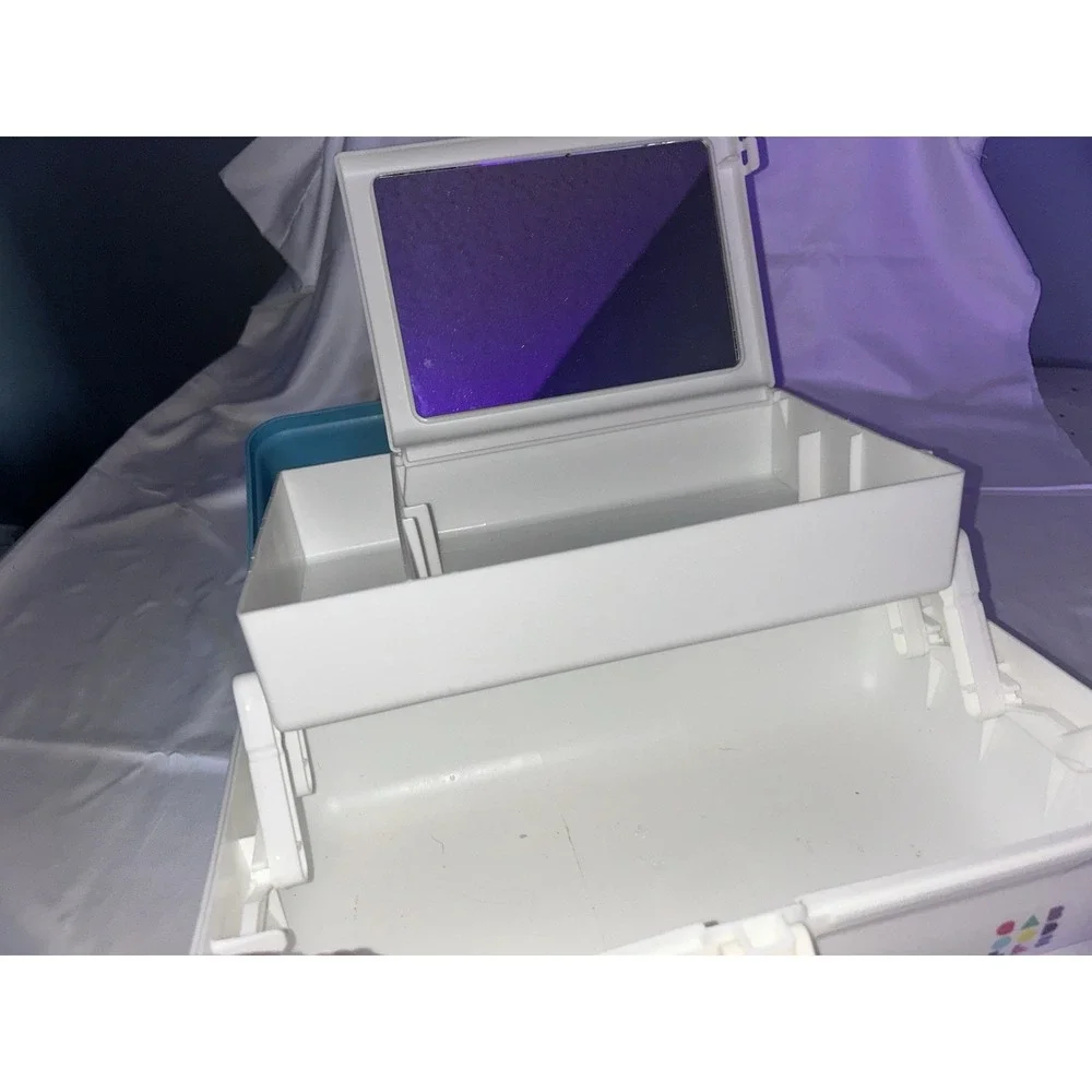 Caboodles Make Up Case With Mirror White And Aqua Travel Case Cosmetics